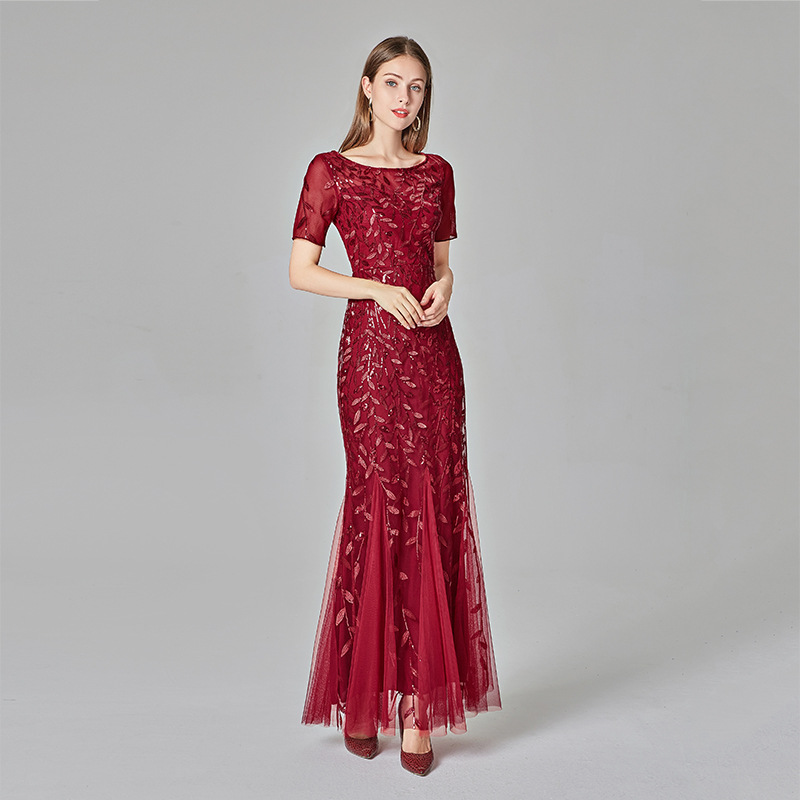 A-Line Bateau Short Sleeves Ankle-Length Mother of the Bride Dress