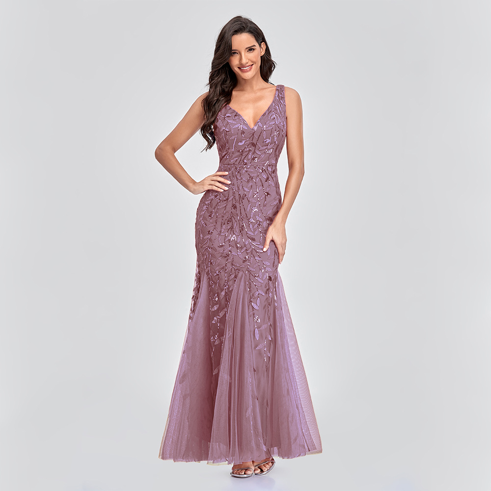 Applique V-neck Short Sleeves Floor-Length Mother of the Bride Dress