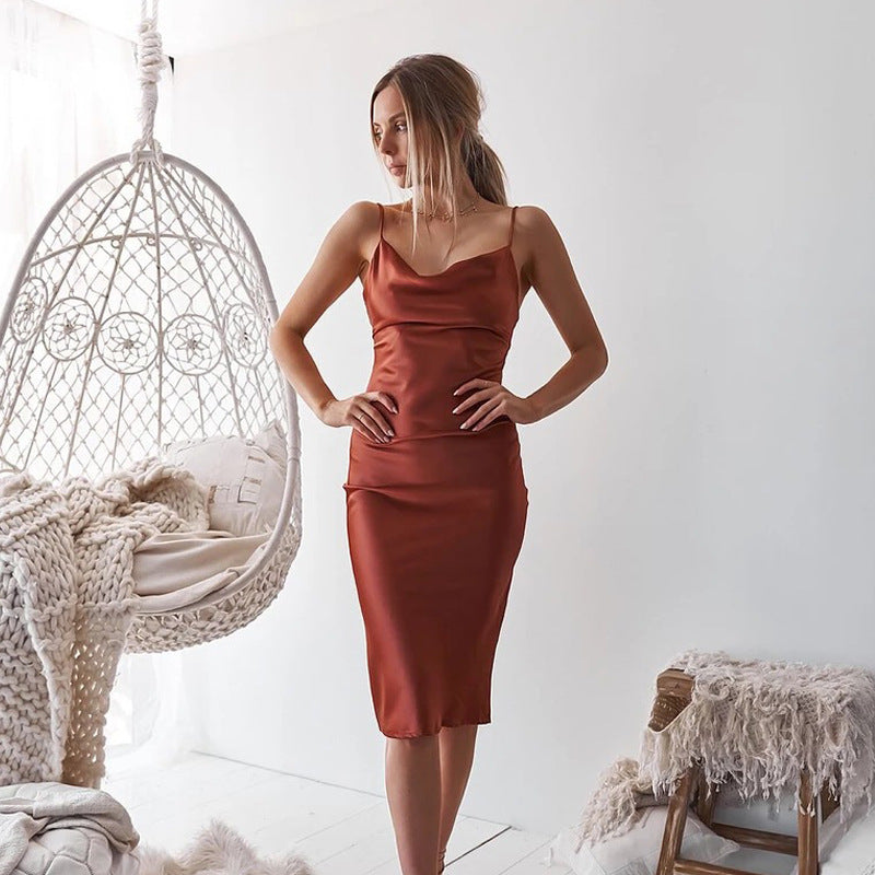 Cowl Neck Satin Knee-length Bridesmaid Dress