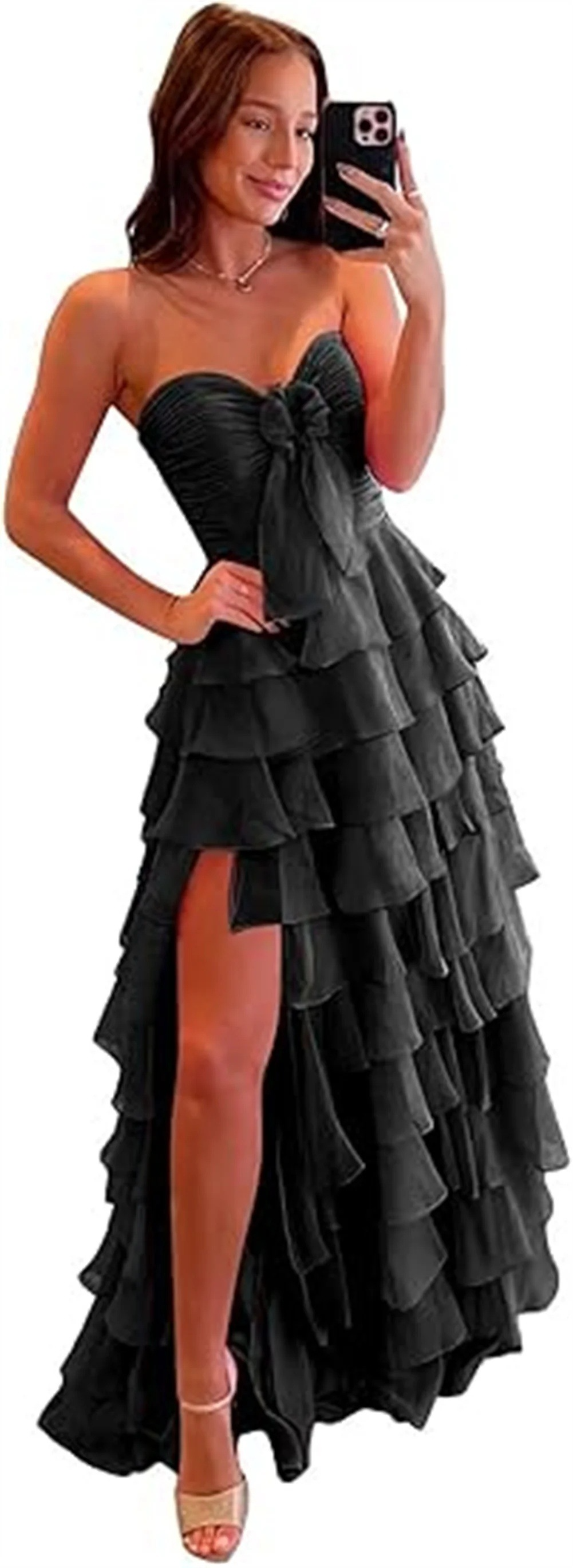 Strapless Chiffon Ruffle Tiered Prom Dress