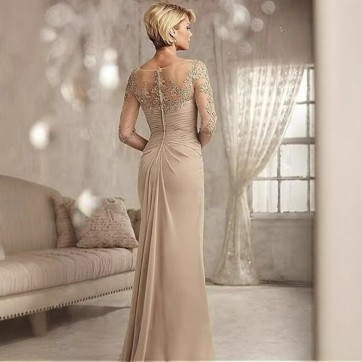 A-Line Scoop Neck Beaded Long Sleeves Mother of the Bride Dress