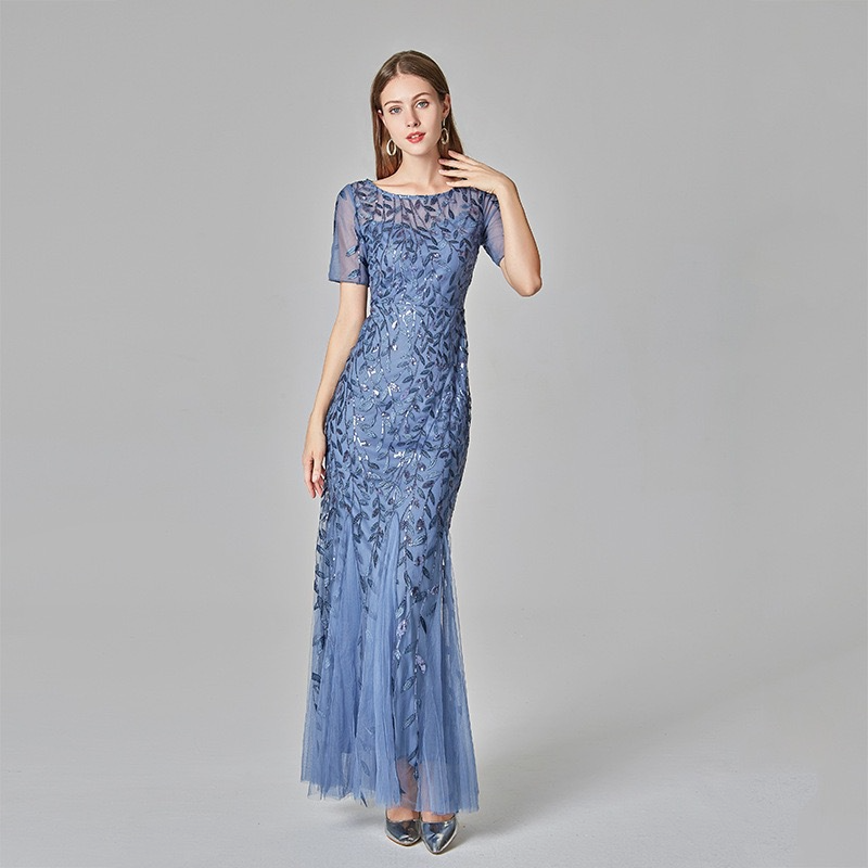 A-Line Bateau Short Sleeves Ankle-Length Mother of the Bride Dress