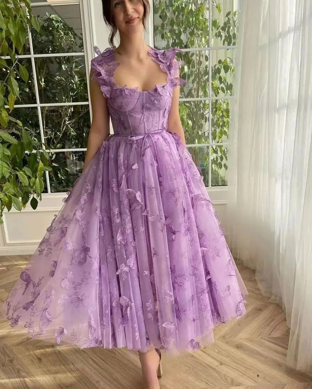 Lilac Corset Skater Tulle Butterfly Homecoming Dress