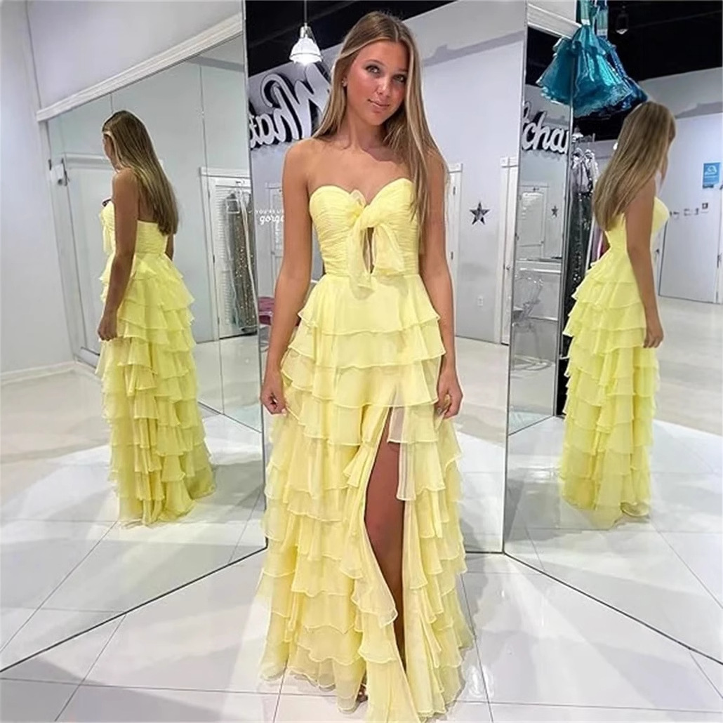 Strapless Chiffon Ruffle Tiered Prom Dress