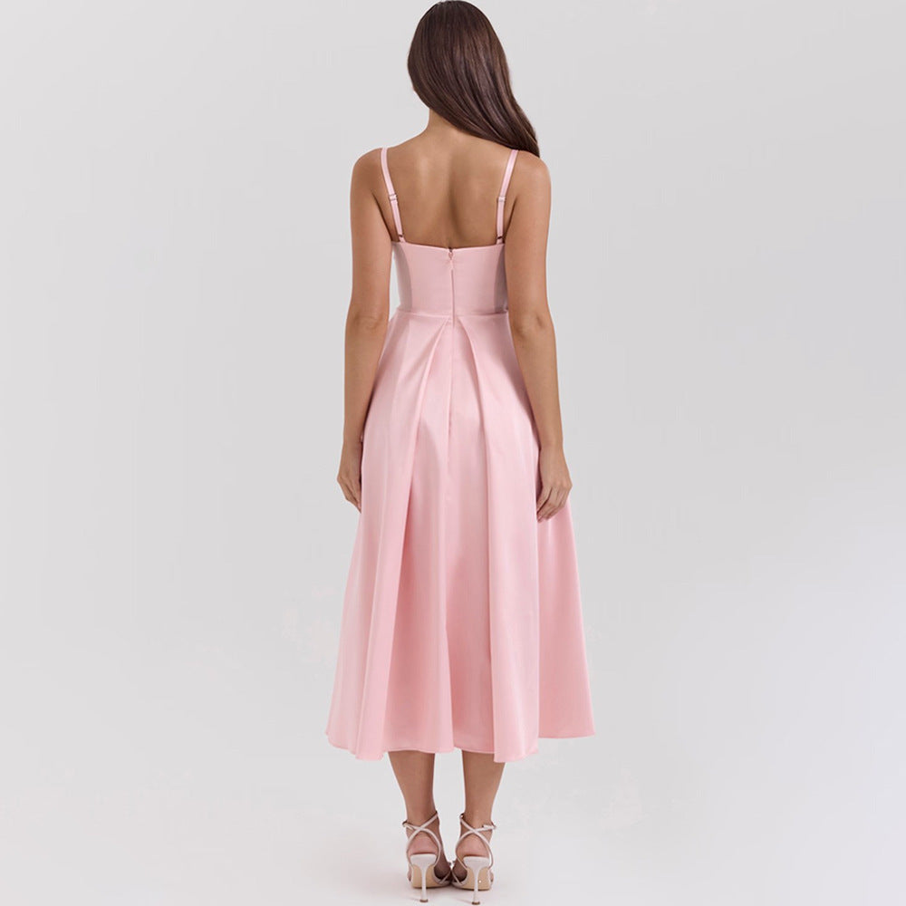 Satin A-line V-neck Floor-length Bridesmaid Dress