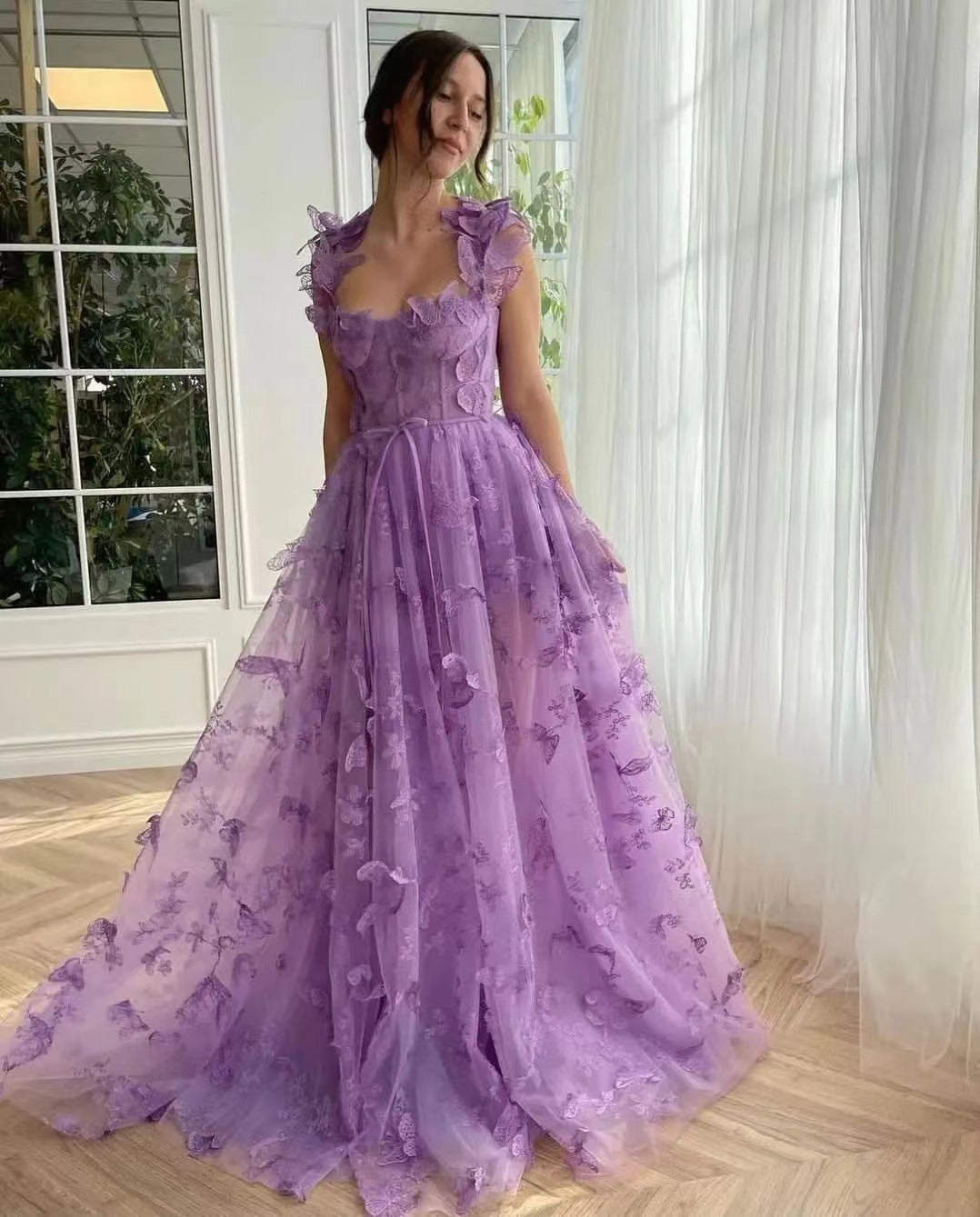 Lilac Corset Skater Tulle Butterfly Homecoming Dress