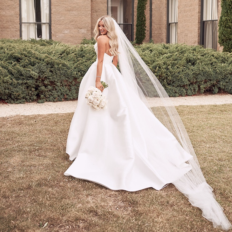 White Strapless Sleeveless Long Slit Wedding Dress