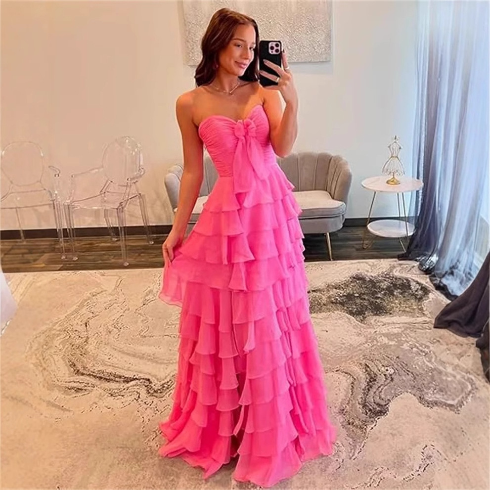 Strapless Chiffon Ruffle Tiered Prom Dress