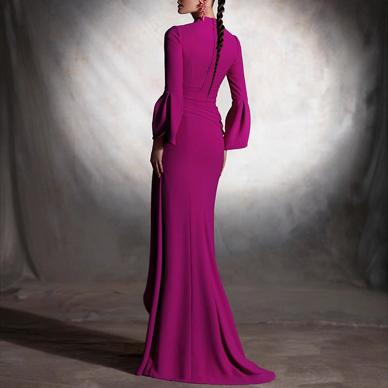 Plunge Neck Bell Sleeves Bridesmaid Dress