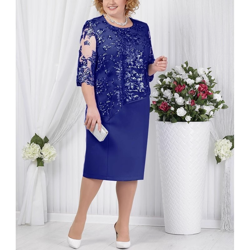 Column Scoop Short Sleeves Knee-Length Mother of the Bride Dress