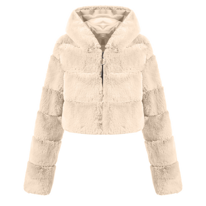 Faux Fur Hooded Zipper Coat