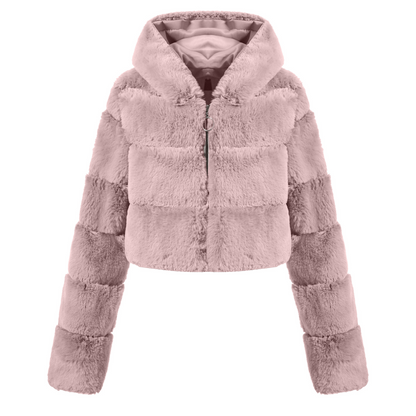 Faux Fur Hooded Zipper Coat