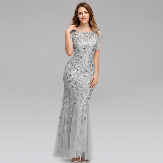 A-Line Bateau Short Sleeves Ankle-Length Mother of the Bride Dress