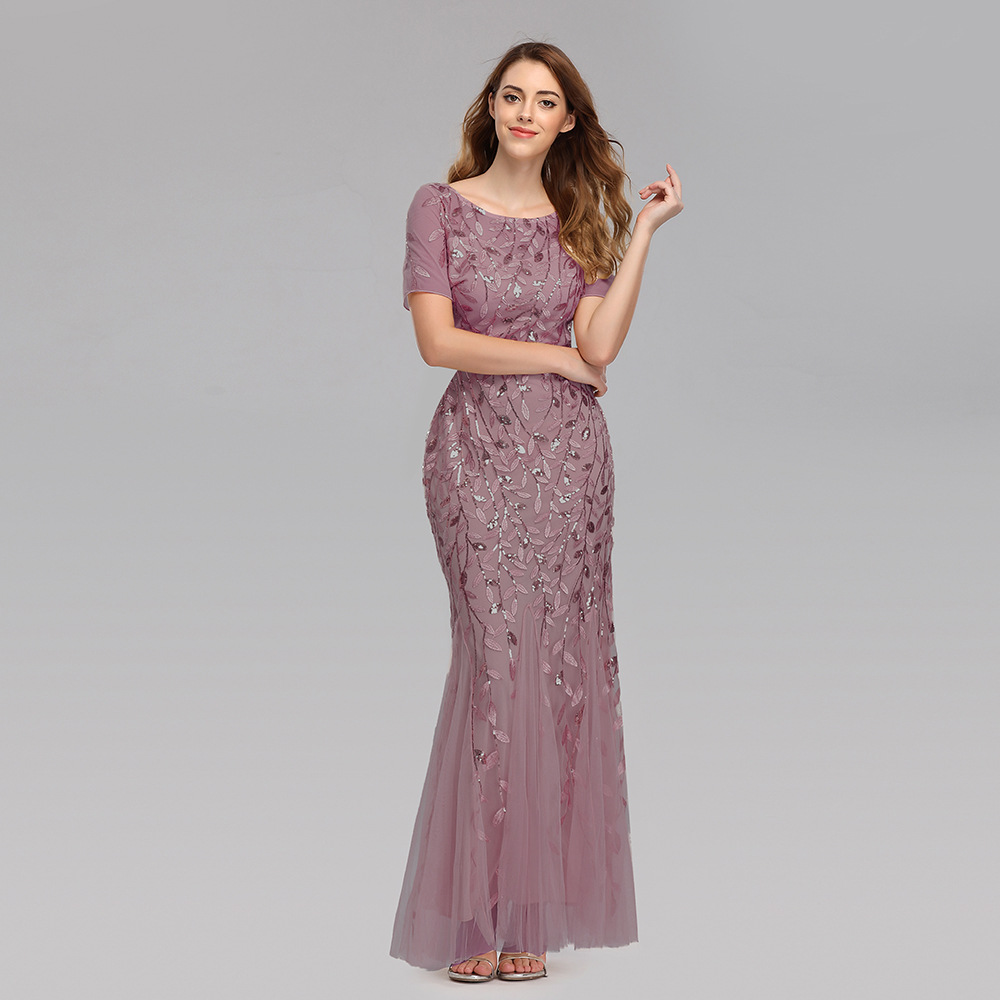 A-Line Bateau Short Sleeves Ankle-Length Mother of the Bride Dress