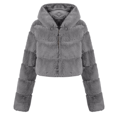 Faux Fur Hooded Zipper Coat