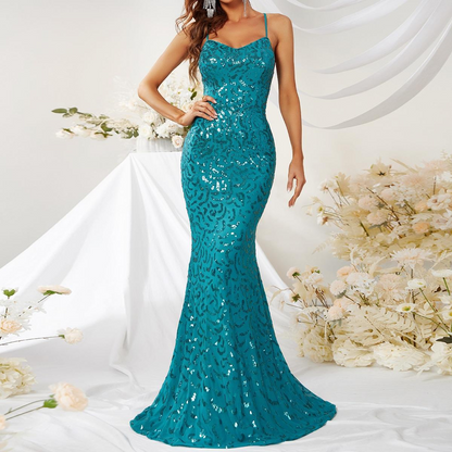 Beaded Backless Mermaid Prom Dress