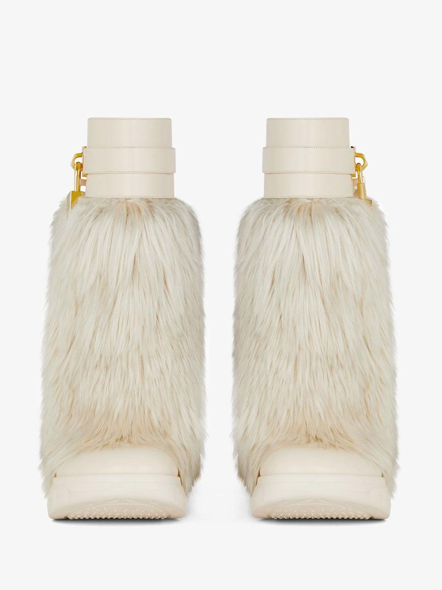 Women's Ankle Boots Faux Fur Lock Detail Wedge Heel Shark Booties