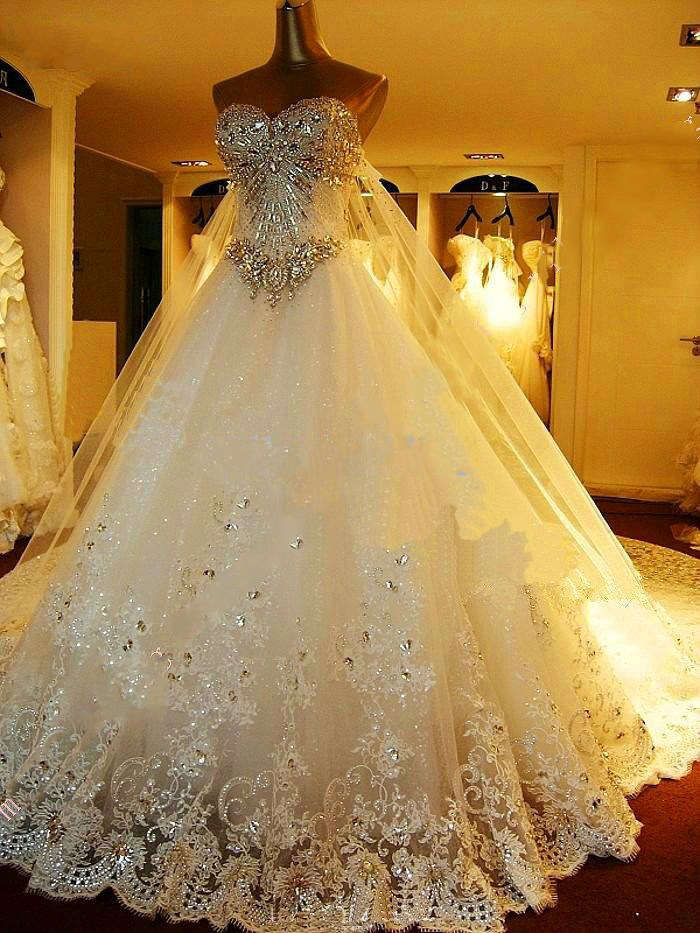 Lace Beaded Ball Gown Wedding Dress