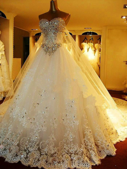 Lace Beaded Ball Gown Wedding Dress
