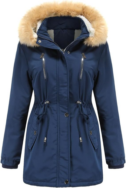 Faux Fur Hooded Fleece-Lined Long Coat