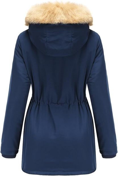 Faux Fur Hooded Fleece-Lined Long Coat