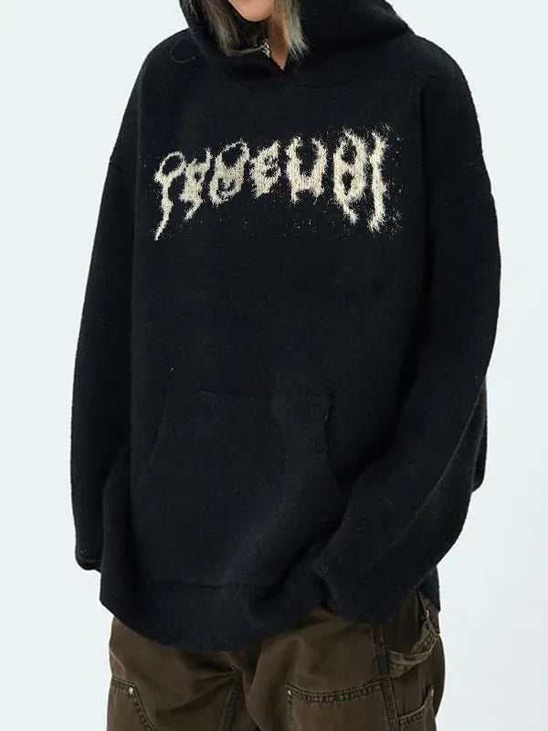 Skull Jacquard Hooded Pullover Sweater