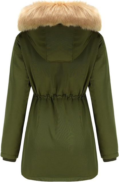 Faux Fur Hooded Fleece-Lined Long Coat