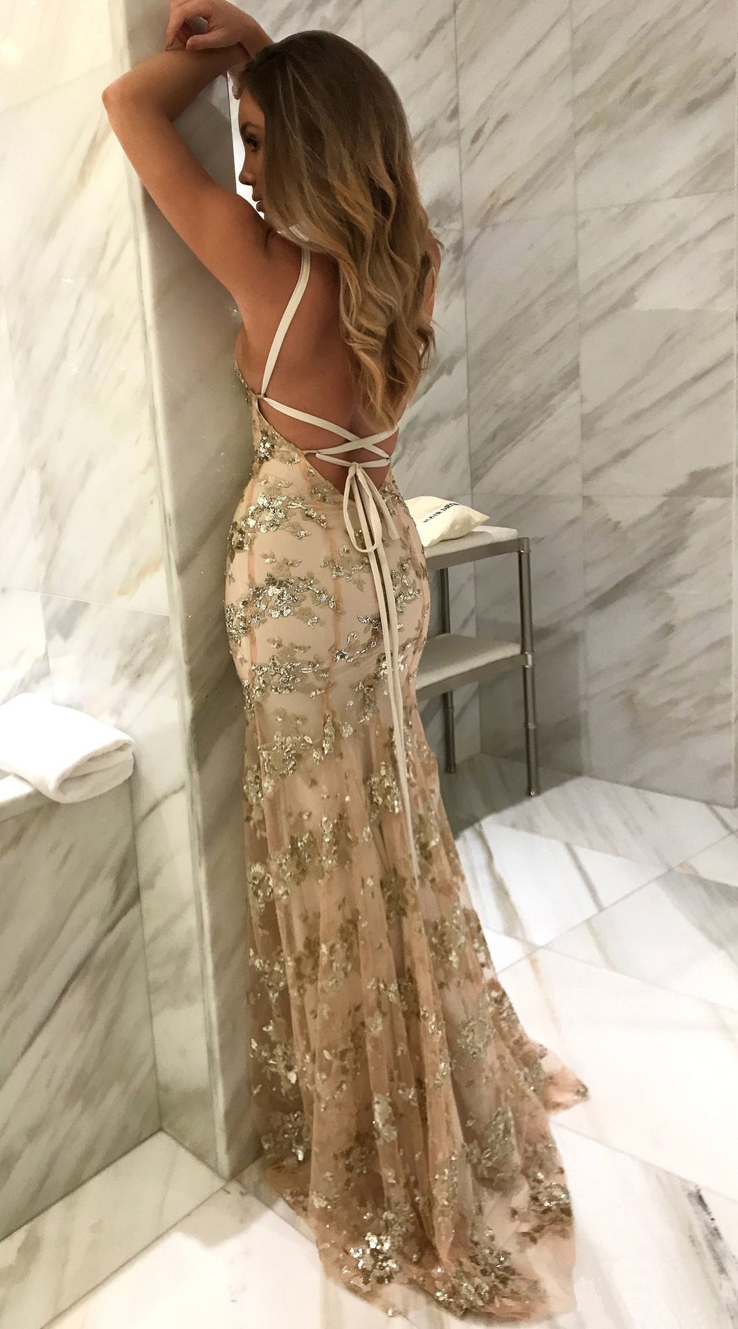 Sparkly Sequin V-neck Mermaid Prom Dress