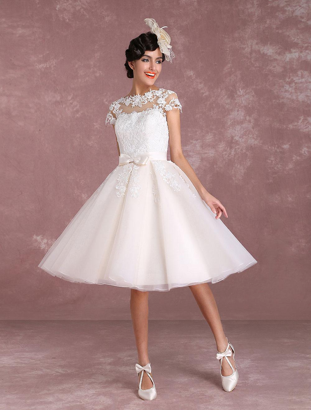 Vintage Lace Applique Short Wedding Dress