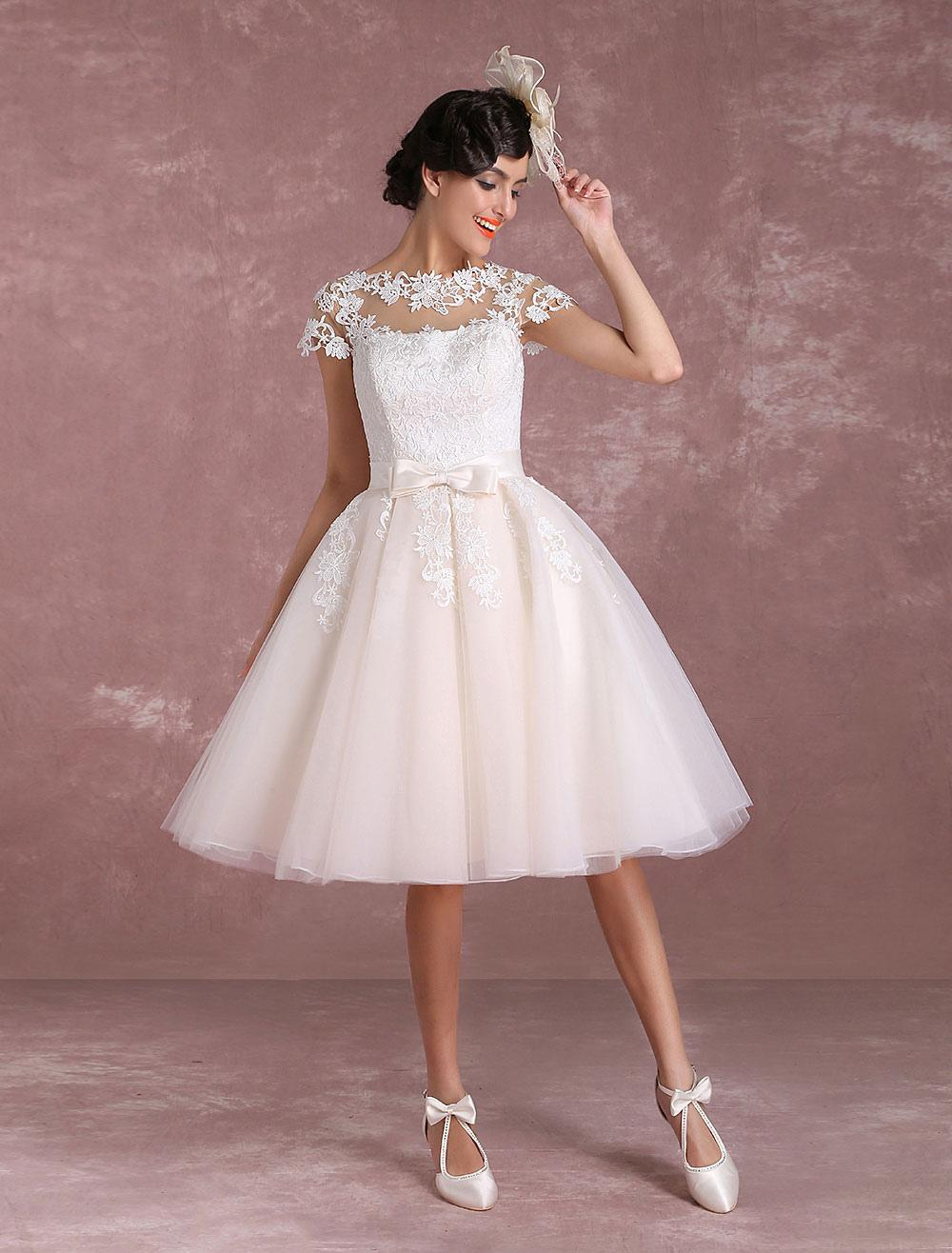 Vintage Lace Applique Short Wedding Dress
