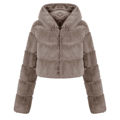Faux Fur Hooded Zipper Coat