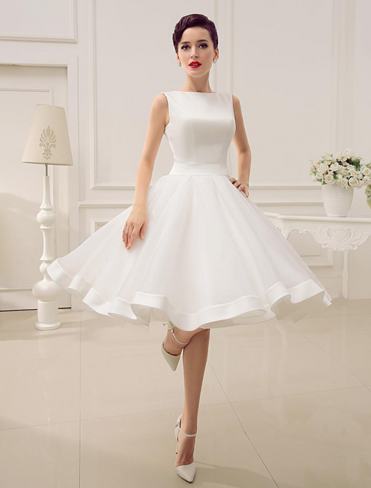 Bateau Sleeveless Vintage Short Wedding Dress