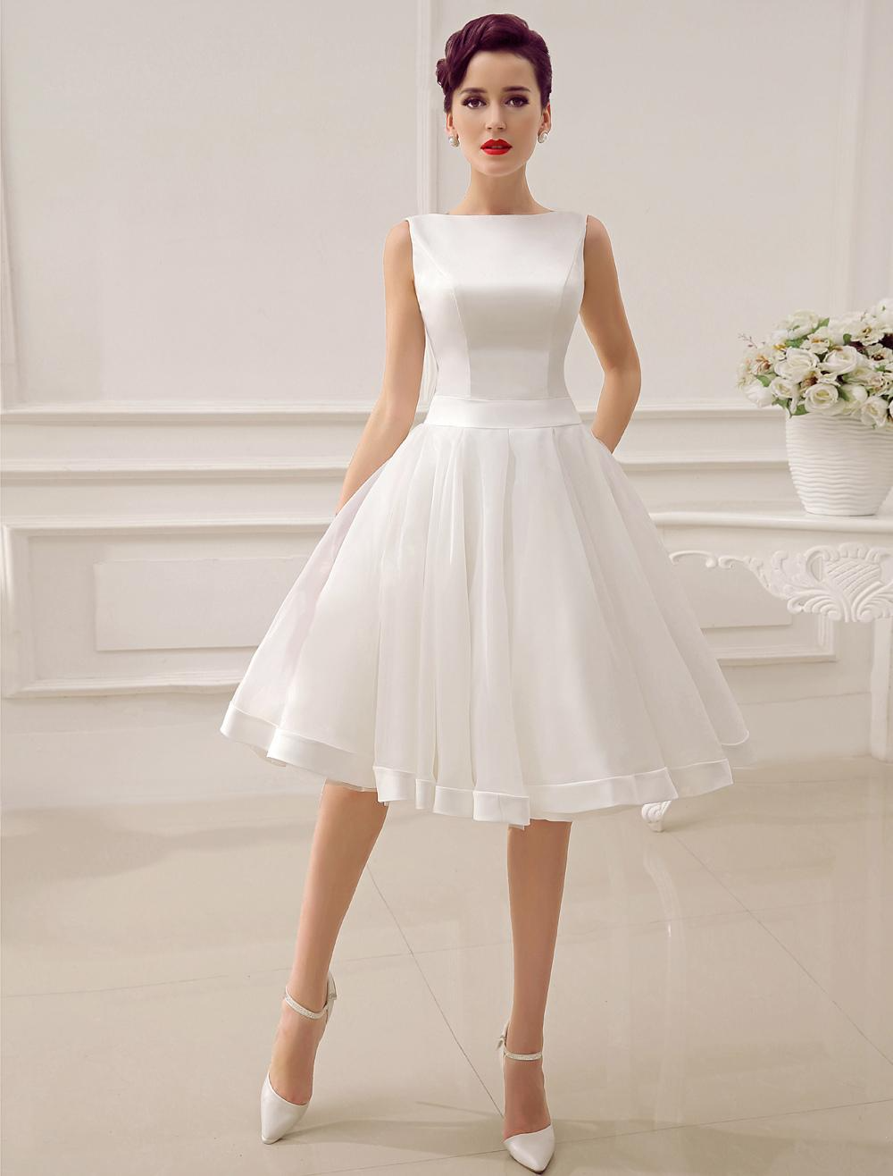 Bateau Sleeveless Vintage Short Wedding Dress