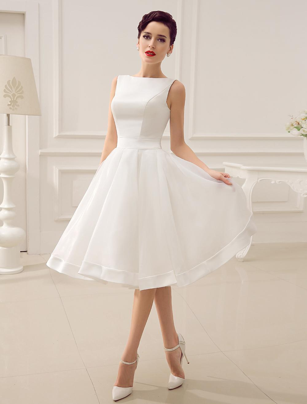 Bateau Sleeveless Vintage Short Wedding Dress