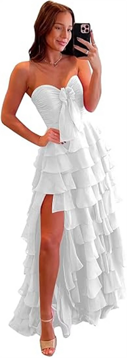 Strapless Chiffon Ruffle Tiered Prom Dress
