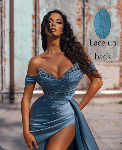 Satin Column V-neck Prom Dress With Ruched