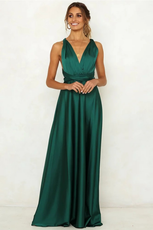 A-line V-neck Floor-length Bow Bridesmaid Dress