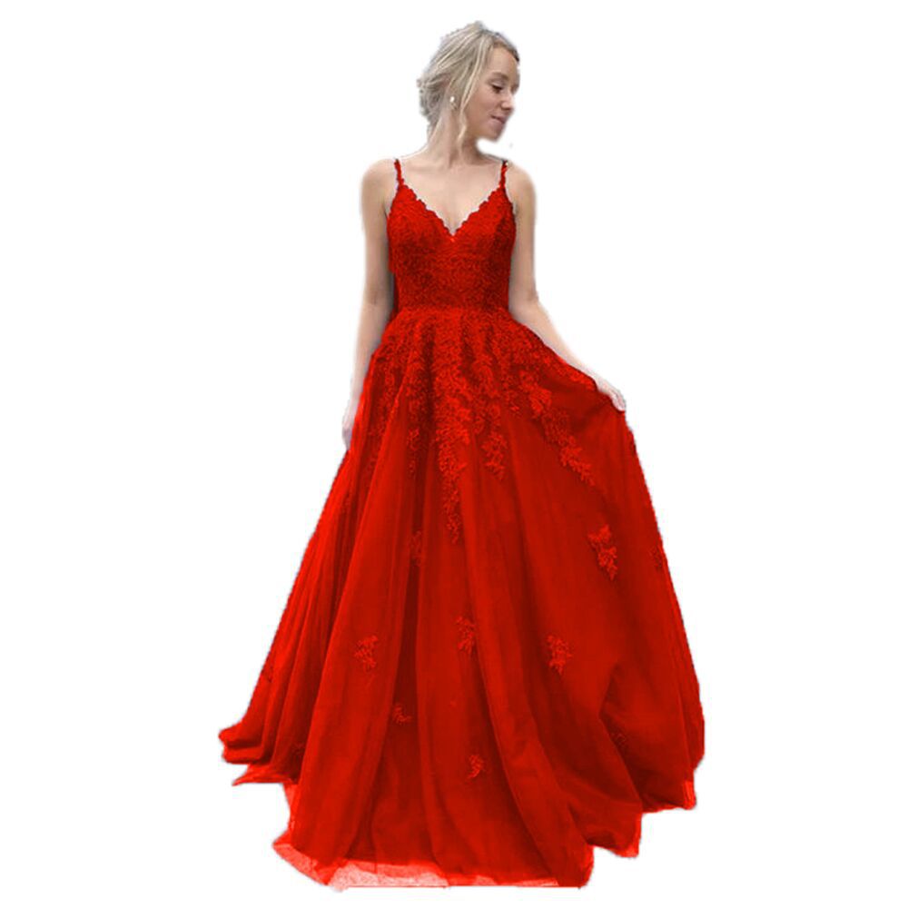 V-neck Tulle Ball Gown Prom Dress With Appliques