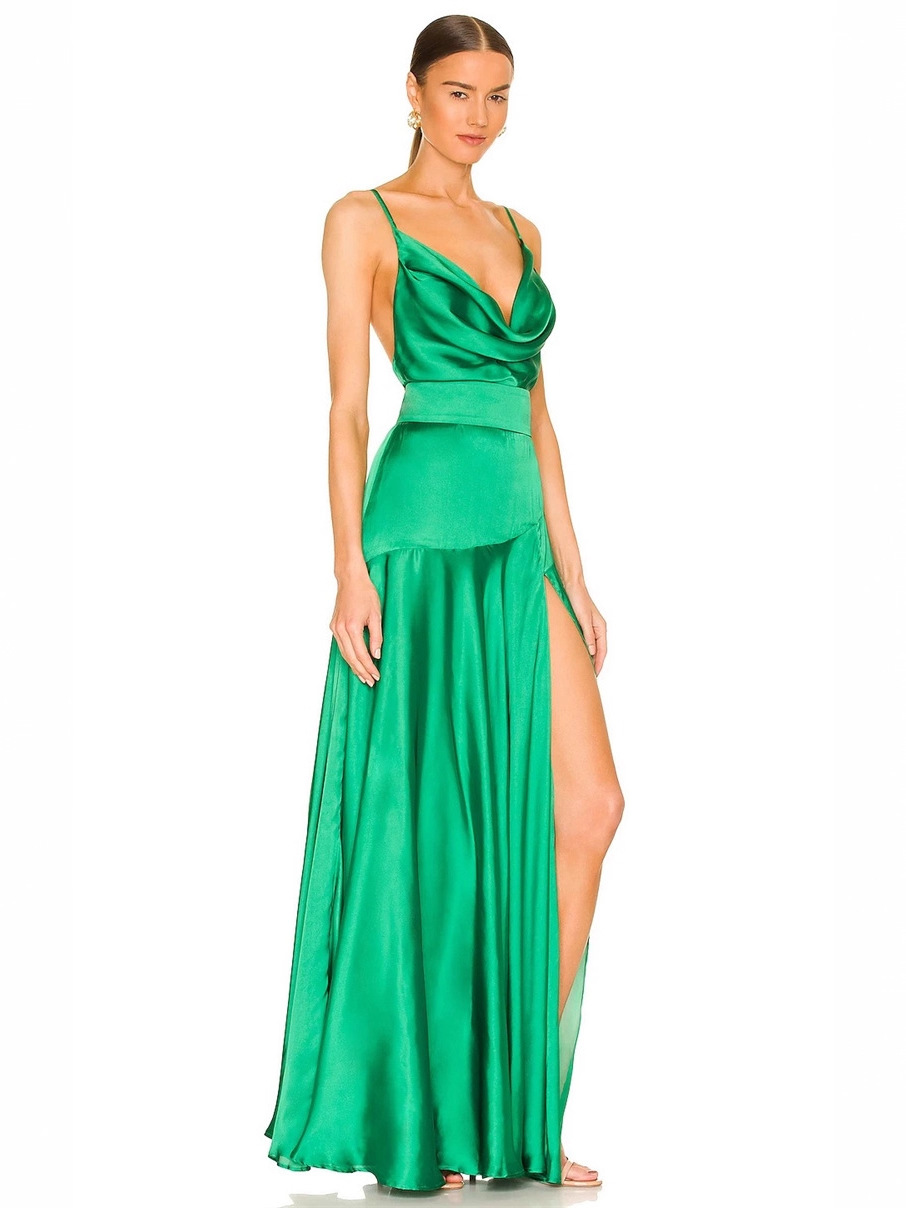A-Line Satin Spaghetti Straps Sleeveless Sweep Train Dress