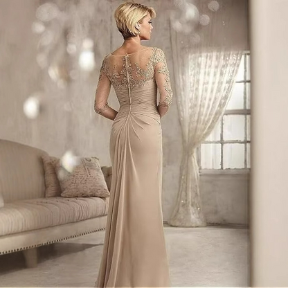 A-Line Scoop Neck Beaded Long Sleeves Mother of the Bride Dress