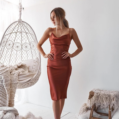 Cowl Neck Satin Knee-length Bridesmaid Dress
