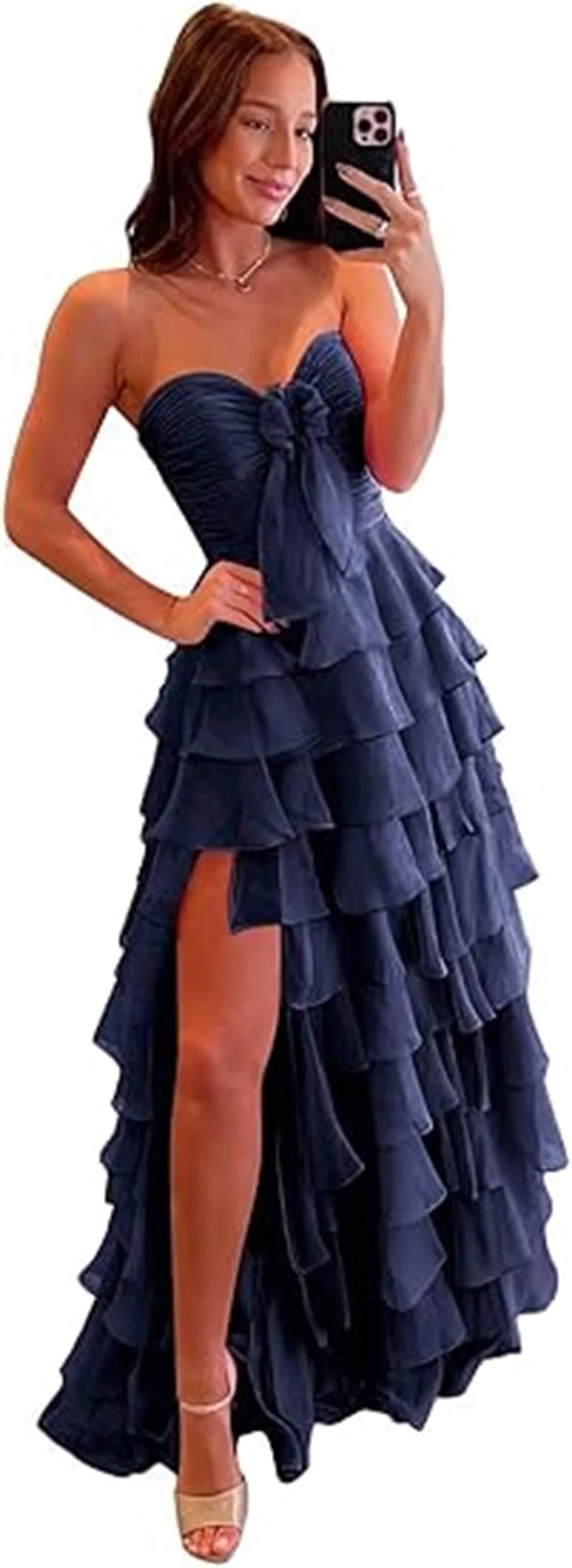 Strapless Chiffon Ruffle Tiered Prom Dress