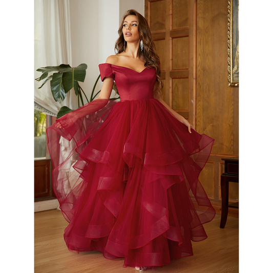 A-Line Ruffles Off-the-Shoulder Sleeveless Floor-Length Dress