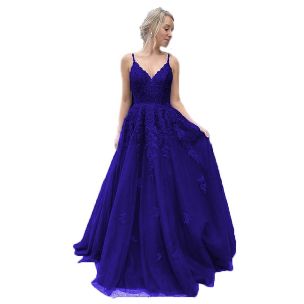 V-neck Tulle Ball Gown Prom Dress With Appliques