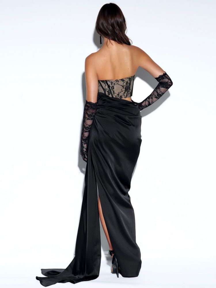 Satin Off-the-shoulder Tube Top Prom Dress With Appliques