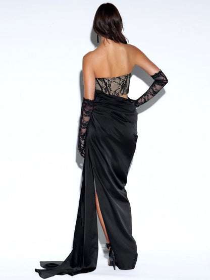 Satin Off-the-shoulder Tube Top Prom Dress With Appliques
