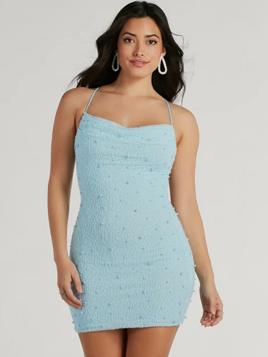 Ruched Spaghetti Straps Sleeveless Short Dress