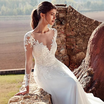 A Line V Neck Long Sleeve Wedding Dress
