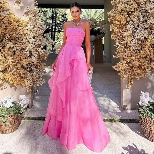 Princess Strapless Tulle Ruffle Prom Dress