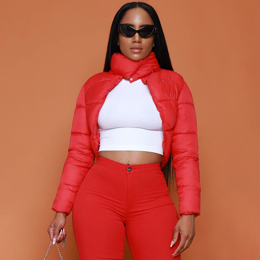 Stand Collar Cut Out Puffer Jacket